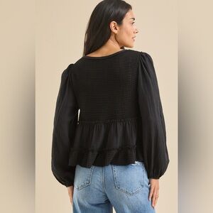 Altar’d State Women’s Black Waffle Knit Peplum Long Sleeve Blouse Top Size L